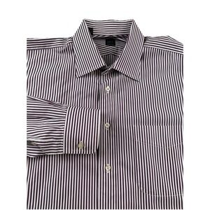 IKE BEHAR Button Up Plum Purple White Striped Dress Shirt Size 17 34